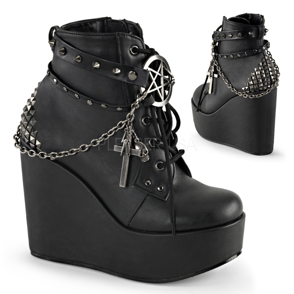Platform Lace Up Pentagram Wedge Ankle Boots - Picture 1 of 5